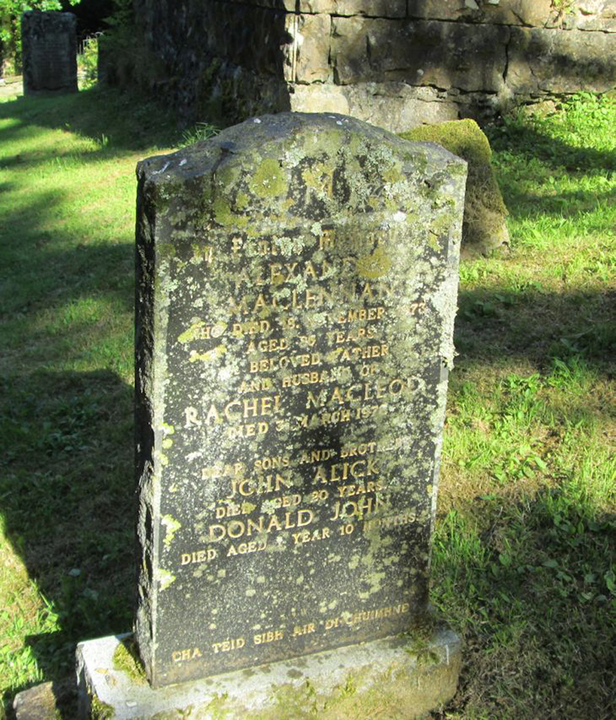 Photo of headstones/Alexander MacLennan died 1973 MI Raasay